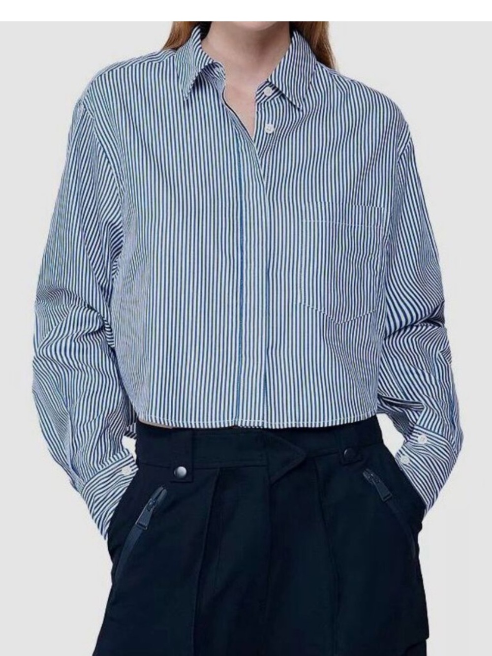 Renata Striped Cropped Shirt - Blue/White